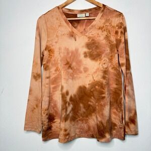 LOGO Lounge Top Women XS Brown Tie Dye Long Sleeve Soft Girl Cozy Casual‎ Chic
